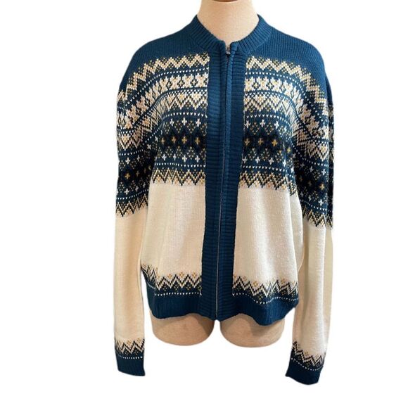 Anderson Little Co. Fair Isle Nordic VTG Acrylic Orlon Sweater Jacket Sz Large - Picture 1 of 10